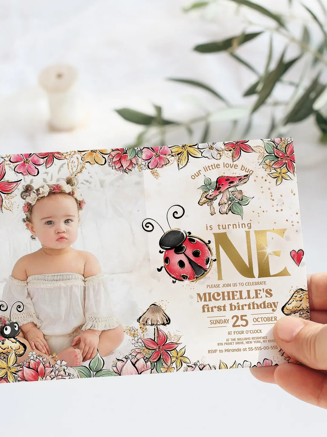 Editable Lady Bug First Birthday Invitation; Any age Lady bug birthday party template; Cute Girl Birthday Invitation; Instant Download lb1