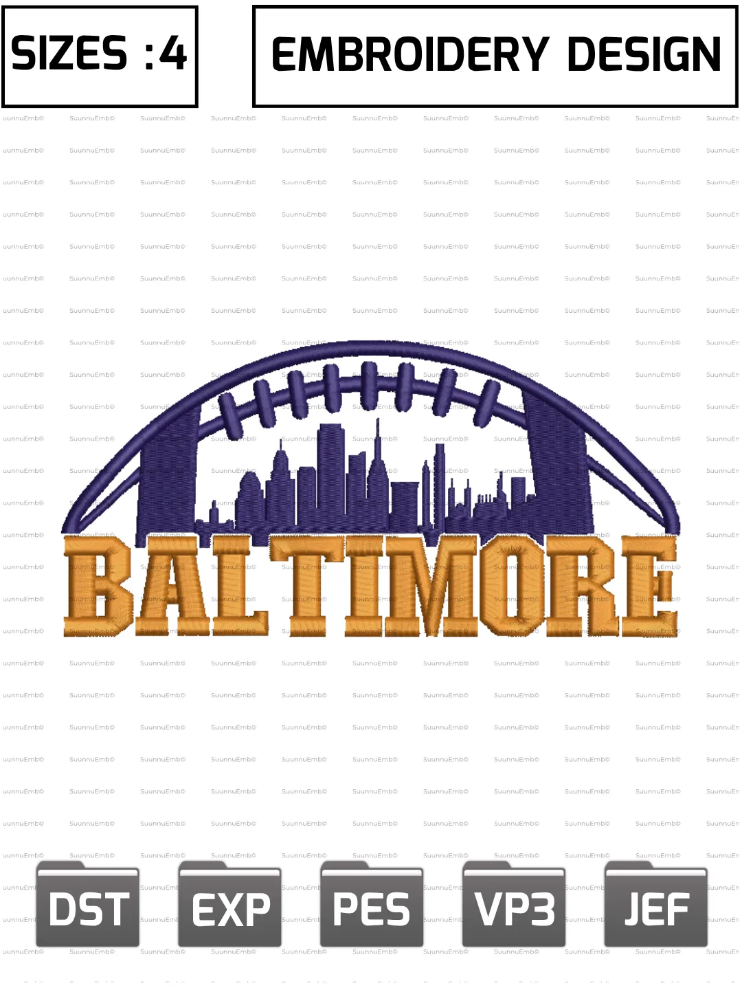 Baltimore Football City Skyline Logo Embroidery Design,NFL Logos Embroidery Design,NFL Teams, Machine Embroidery Design File,4 Sizes, Digital Download
