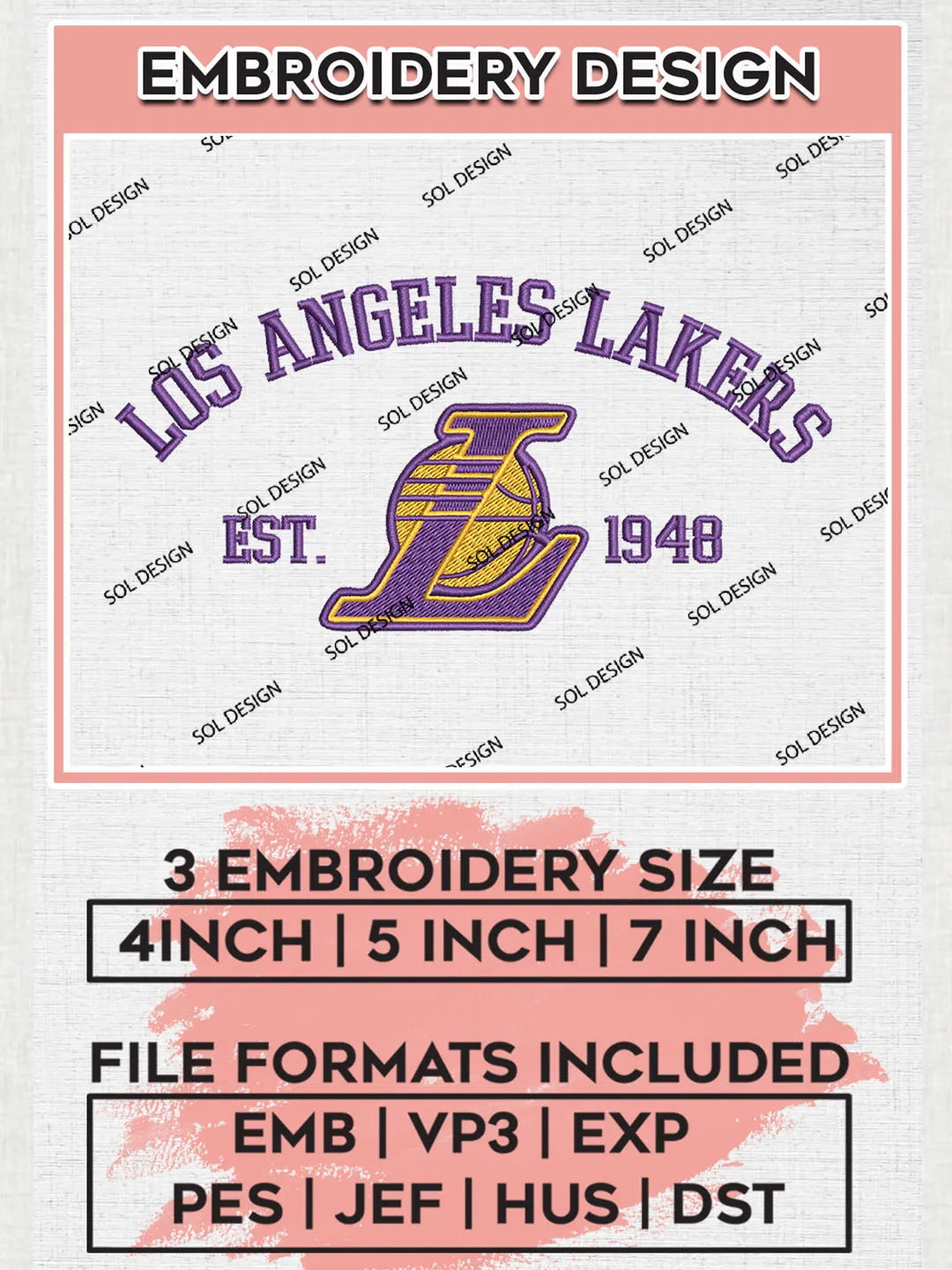 NBA Los Angeles Lakers Basketball Team Est Logo Embroidery Design, NBA Los Angeles Lakers Logo Embroidery Files, Basketball Team Machine Embroidery, Machine Embroidery Design
