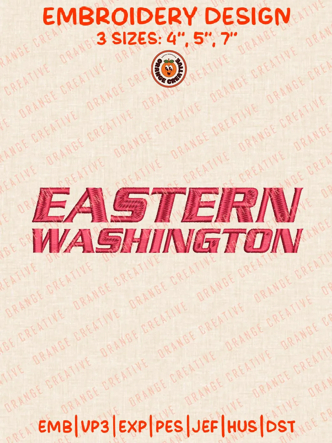 NCAA Eastern Washington Text Embroidery Design, NCAA Eastern Washington Eagles Team Logo Embroidery Design, Machine Embroidery Design File, 4 Sizes, Custom Size, Digital Download