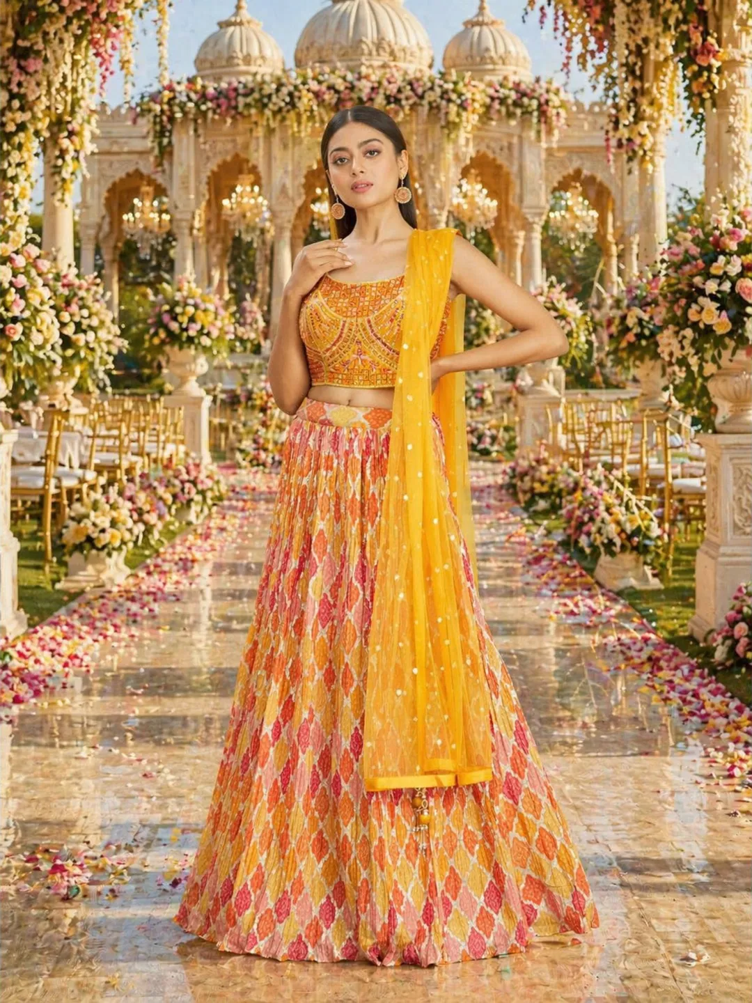 Yellow Lehenga Choli For Women: Sequin Embroidery Indian Wedding Wear Ready To Wear