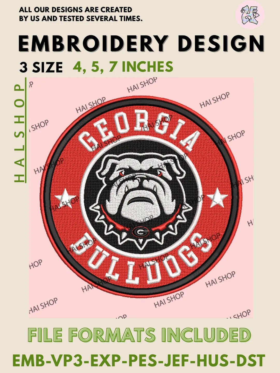 NCAA Georgia Bulldogs Team Mascot Logo Machine Embroidery Design Files, University of Georgia College Team Embroidery, NCAA Machine Embroidery Designs, Digital Download