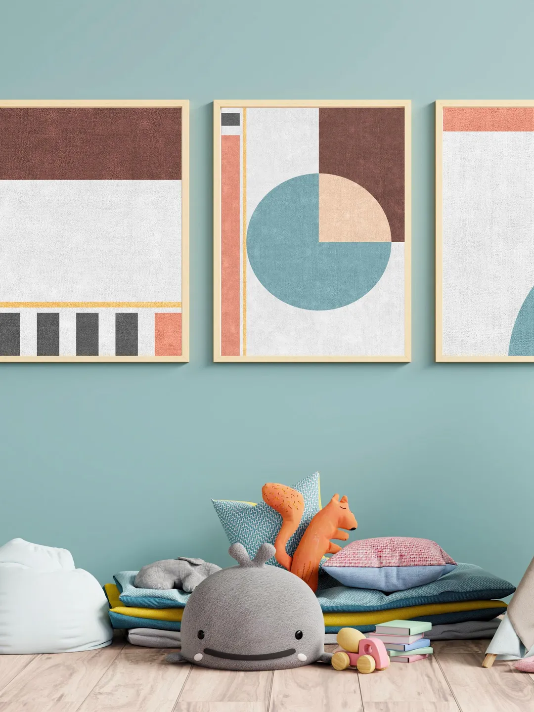 Mid Century Modern Abstract Wall Art Set of 3, Geometric Prints in ...