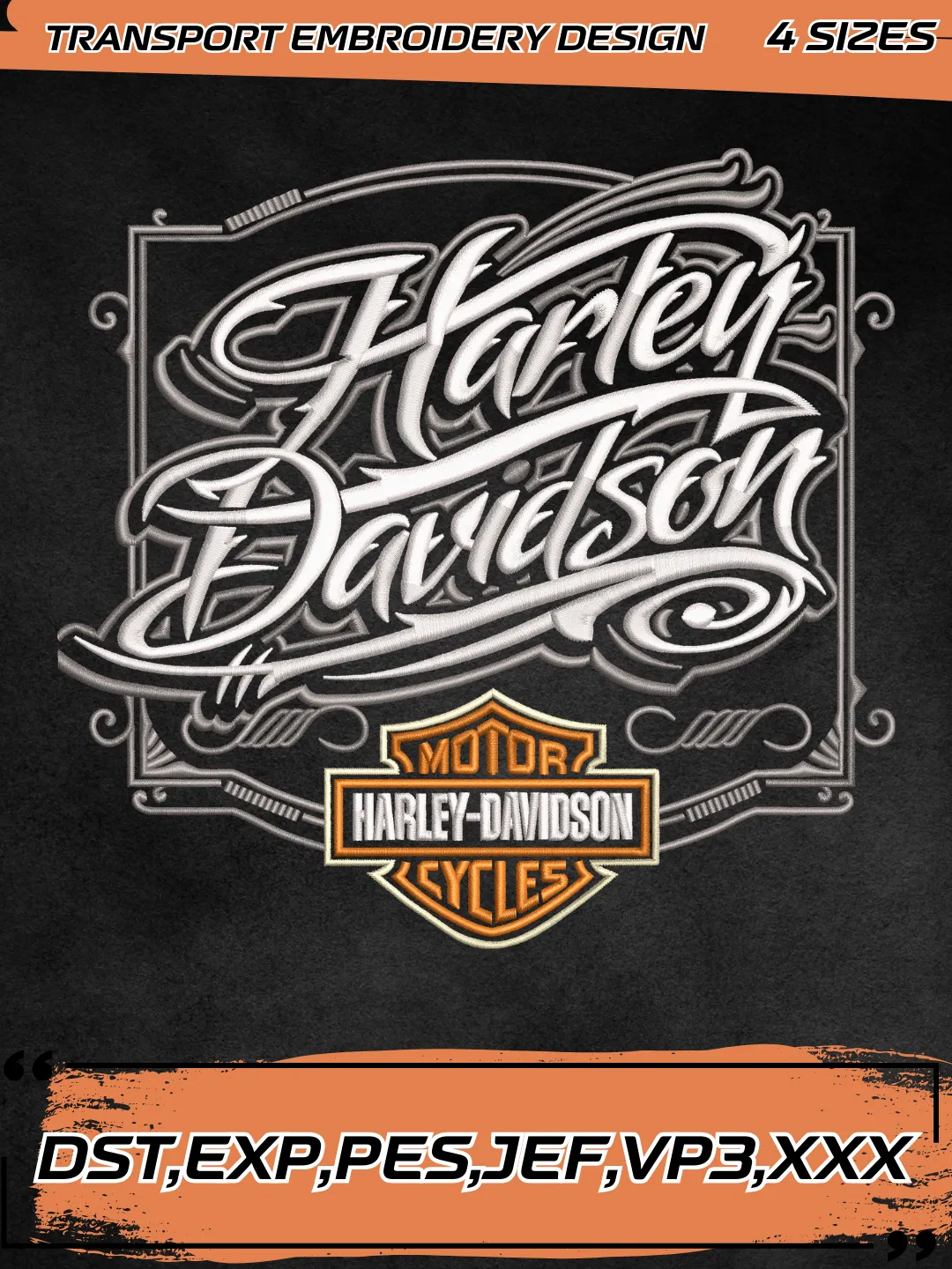Harley-Davidson Word Logo Embroidery Design,Transport Embroidery File,4 Sizes, Digital Download