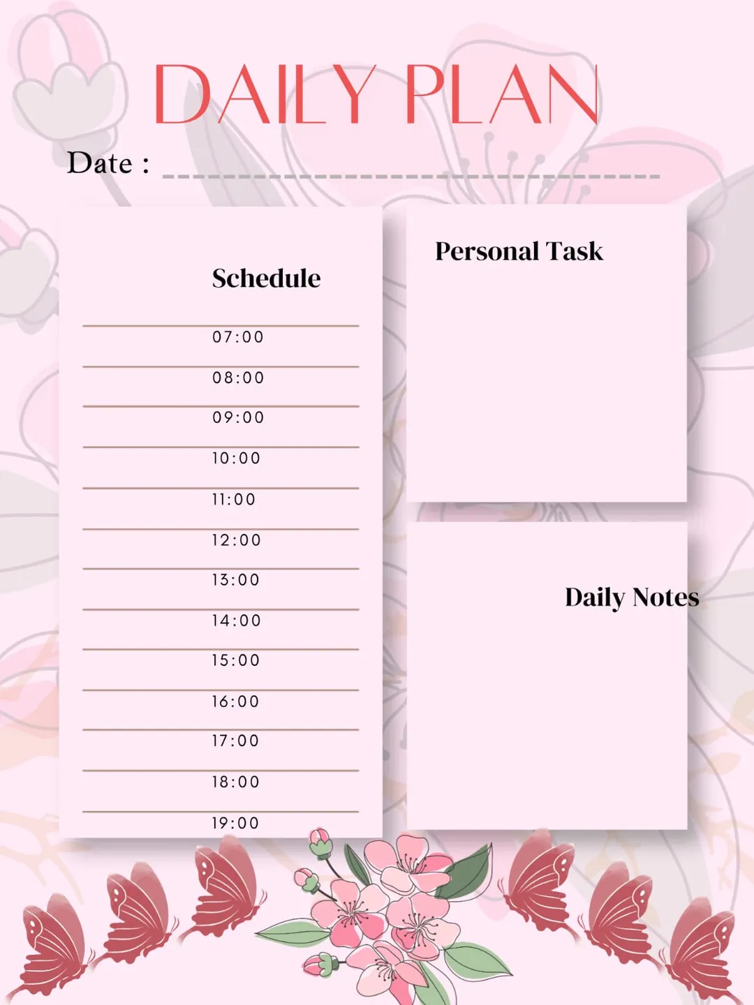 Pink Floral Daily Planner PDF | Printable Daily Schedule Planner for ...