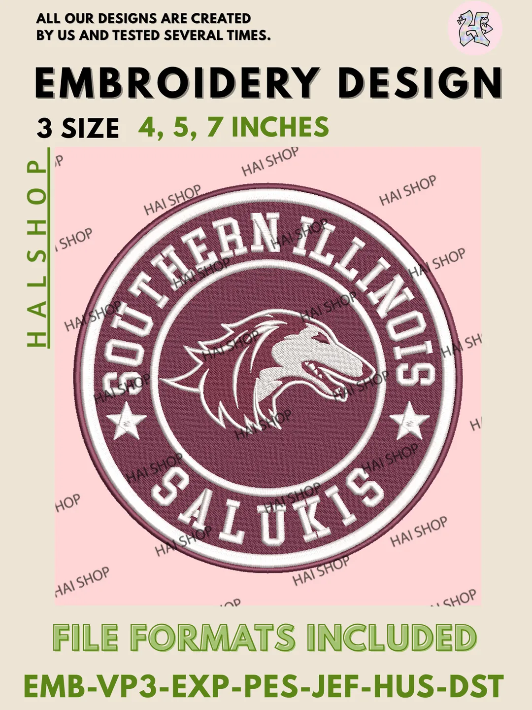 NCAA Southern Illinois Salukis Football Team Head Logo Embroidery, Southern Illinois Salukis Logo Embroidery Files, Digital Download