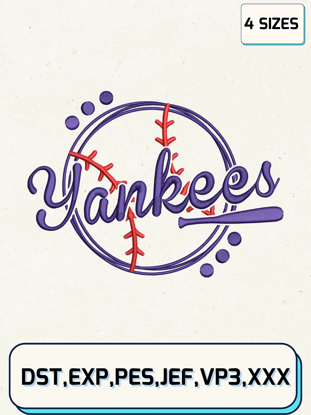 New York Yankees Baseball Logos Embroidery Design Files, MLB Logos Embroidery Designs, Machine Embroidery Files, 4 Sizes
