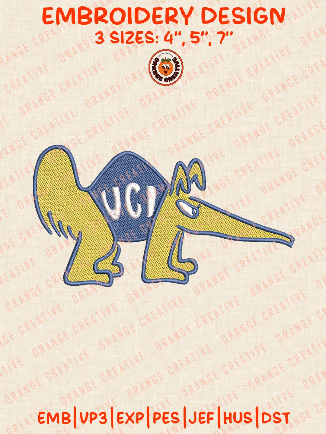 NCAA UC Irvine Anteaters Mascot Logo Embroidery Files, NCAA UC Irvine Anteaters Team Embroidery Designs, Football Team Machine Embroidery Files, NCAA Machine Embroidery, Digital Download
