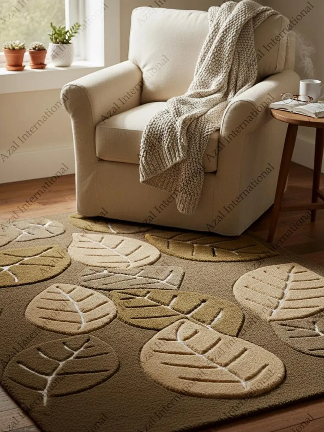 Handmade Tufted Carved Leaf Nature Inspired Multi-Leaf Area Rug