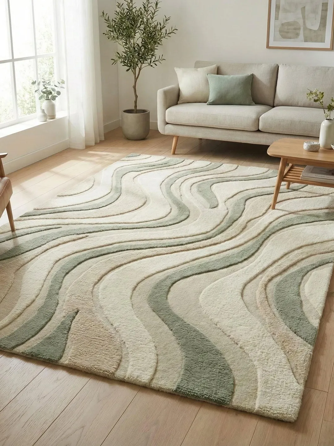 Hand Tufted Sage Green Floral Rug | Modern Botanical Wool Area Rug ...