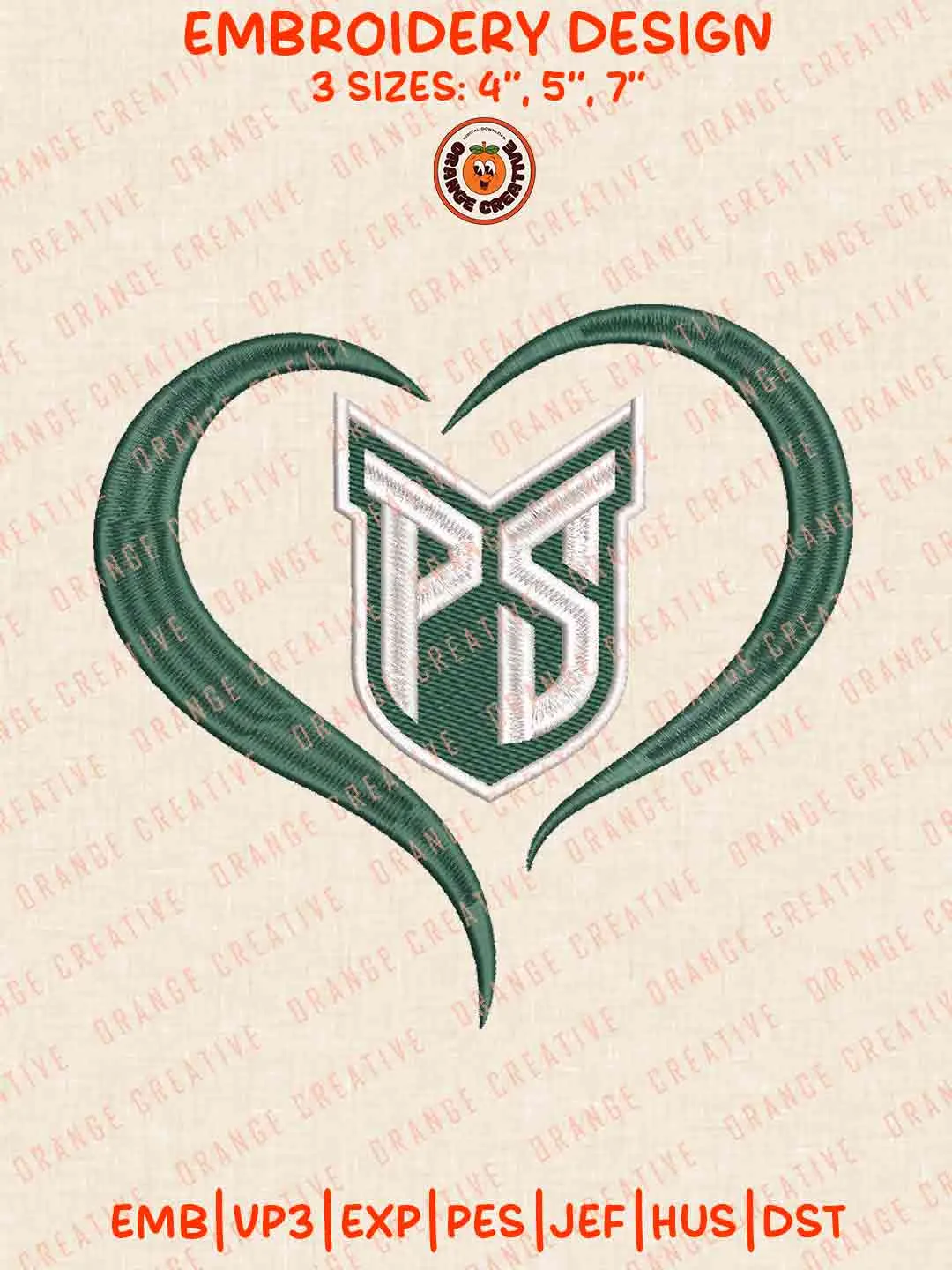 Portland State Viking Heart Embroidery Design Files, Football Logos Embroidery Designs, Sport Machine Embroidery Files, 3 Sizes, Custom Sizes, Instant Download