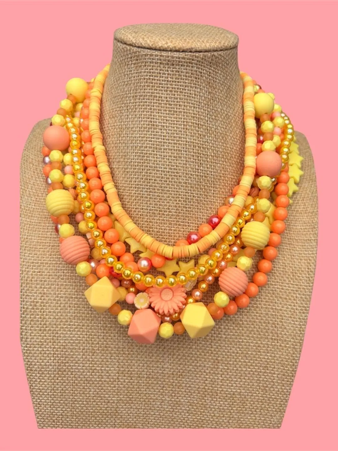 Dopamine peach & lemon multi layer beaded necklace