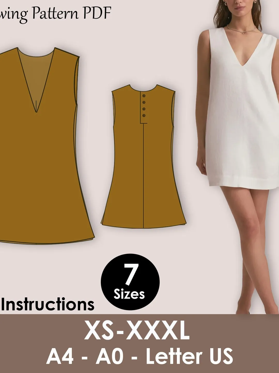 A-Line Shift Dress Sewing Pattern | Beginner Friendly PDF | Sleeveless  Summer Dress ( XS-3XL )