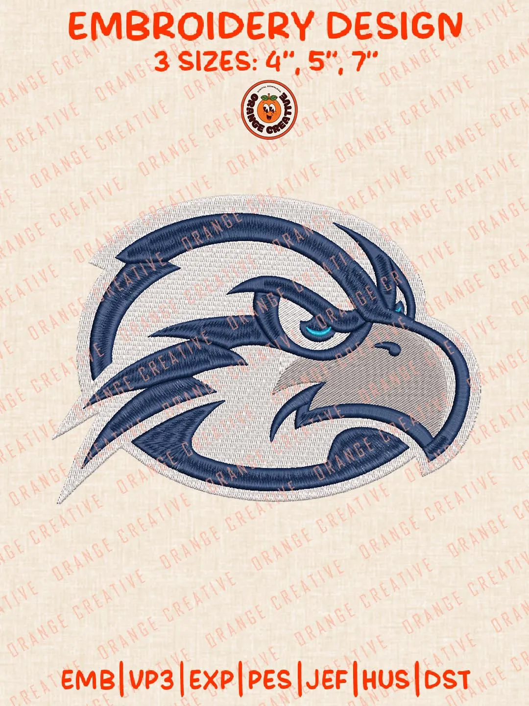 NCAA North Florida Ospreys Head Mascot Embroidery Design, NCAA Team Logo Embroidery Design, Machine Embroidery Design File, 4 Sizes, Custom Size, Digital Download