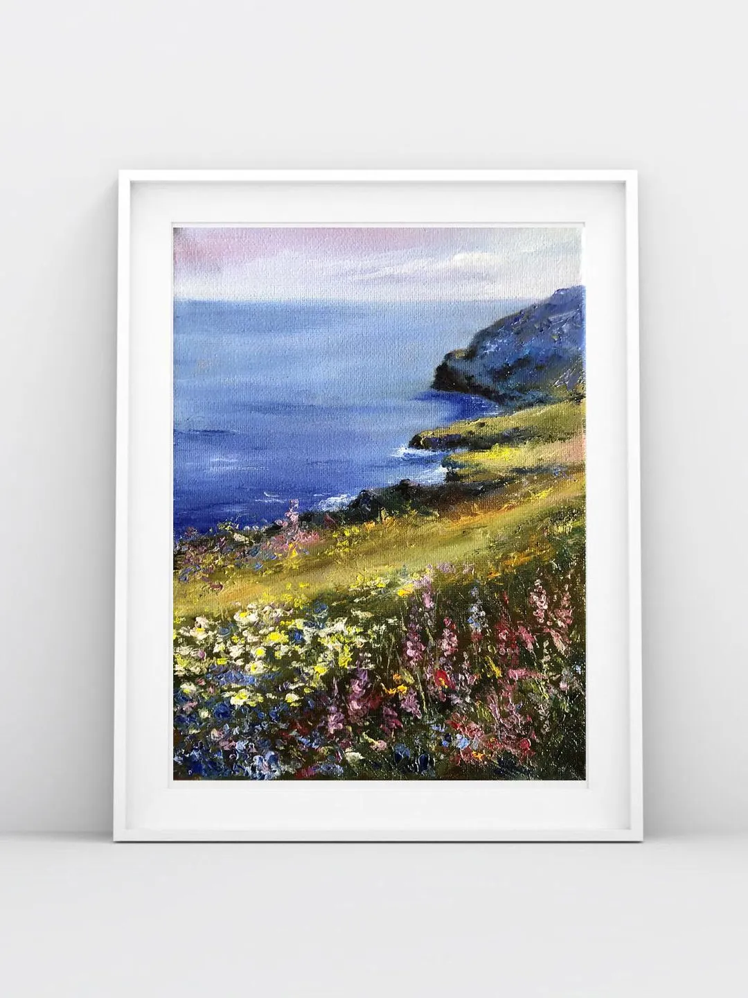 Original Oil Seascape Painting Beach Oil Painting Wildflower Artwork