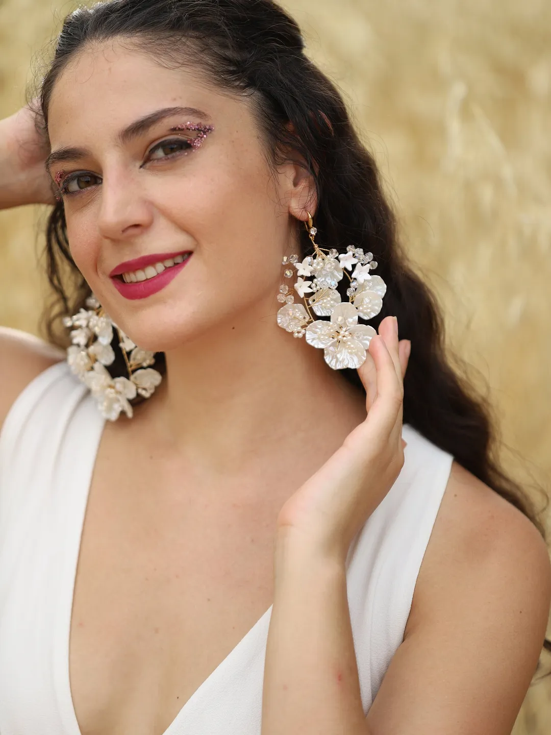 Hoop Flower Wedding Earrings , Floral Bridal Earrings, Swarovski Crystal Boho Bridal Earrings, Chandelier Statement Earrings | Jewelry