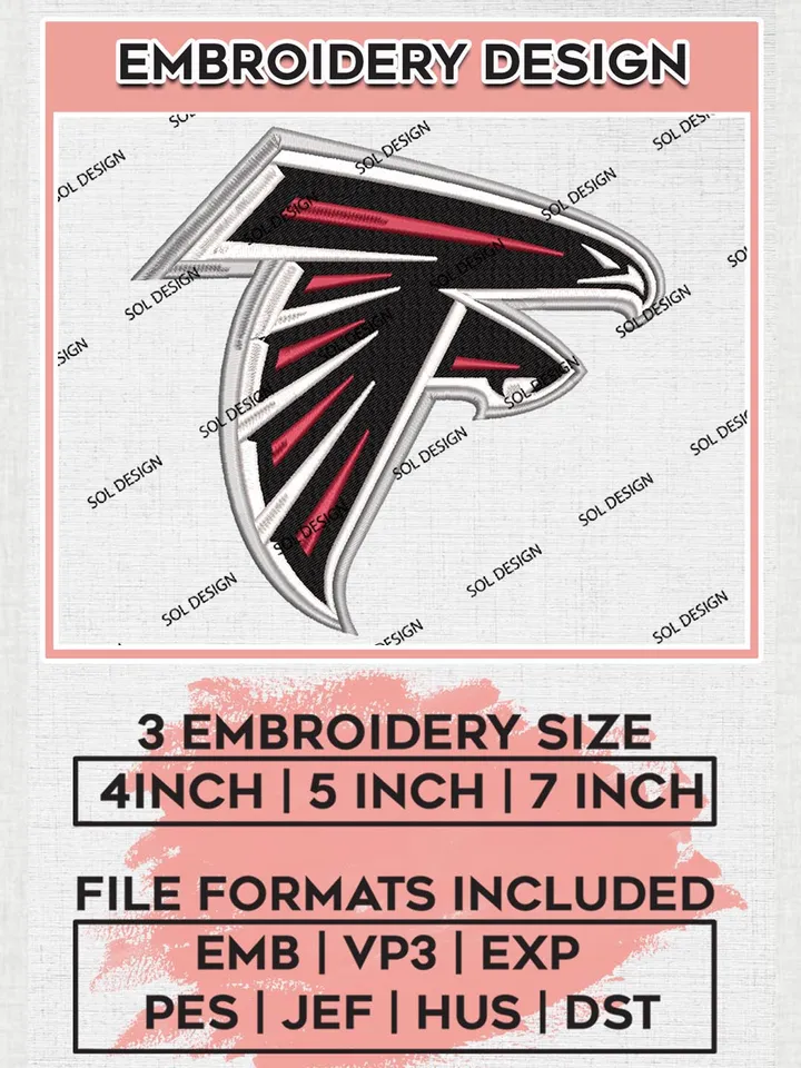 NFL Atlanta Falcons Logo Embroidery Designs, NFL Falcons, NFL Embroidery Designs, NFL TAtlanta Falcons Machine Embroidery Design, Digital Download