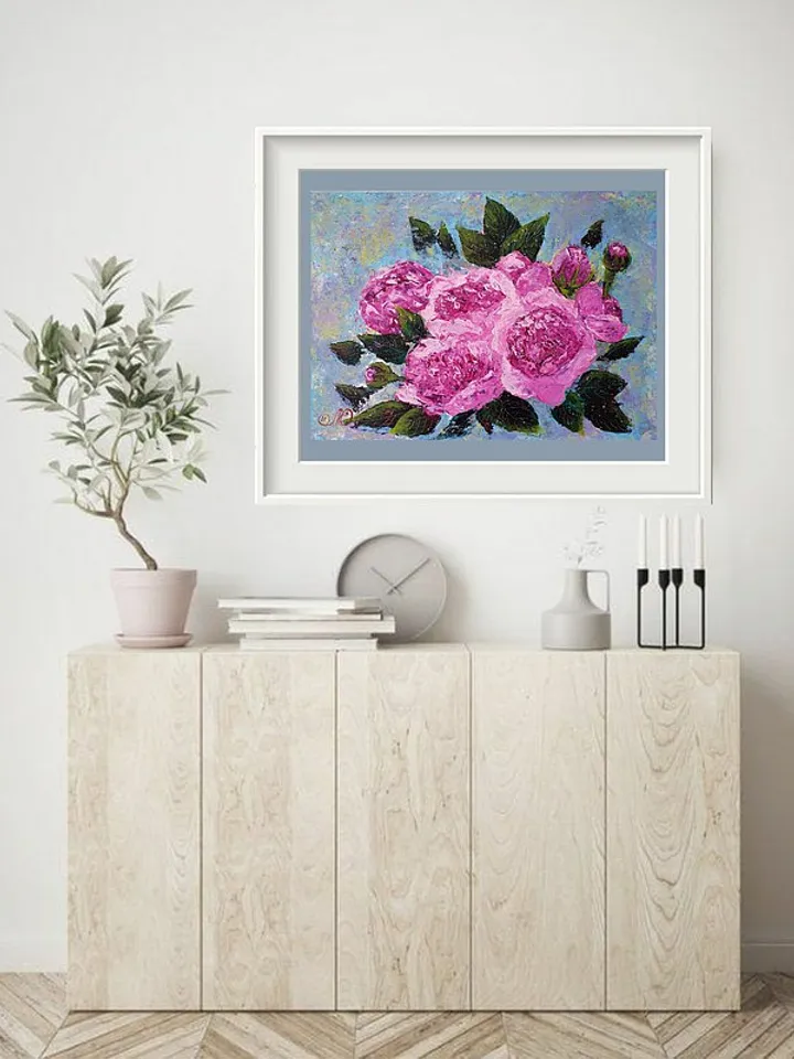 Rose Painting Bouquet Original Art Floral Wall Art Pink Flower Acrylic Painting