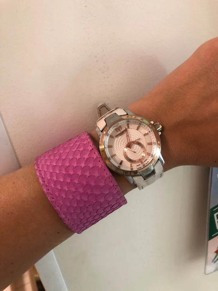 Pink Genuine Python Skin Bracelet | Wide leather women bracelet | Buttoned flat women bracelet | woman summer accesoiries | snake bracelet