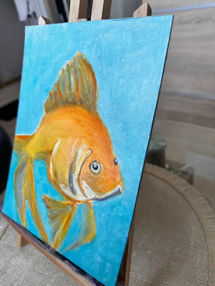 Oil Painting Goldfish Aquarium Fish Marine Animals Portrait Cardboard 9x7 inches 24x18 cm Modern Art Wall Decor