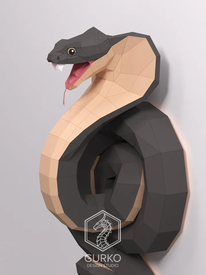 Papercraft Cobra On The Wall, Snake, Digital Template, PDF Download, Gurko, 3D Low Poly, Pepakura, Origami Sculpture, Paper Decor, DIY Gift