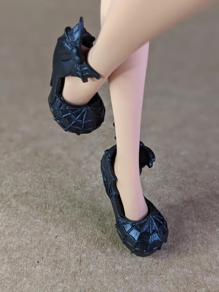Black Halloween sandals with heels for 10.5 inch female dolls (MH, EAH)