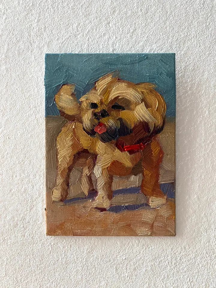 Dog oil painting original, Pet portrait artwork, Animal miniature wall art 4x6