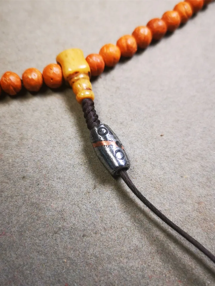 Gandhanra Handmade Tibetan Mala Spacer Beads,Cold Iron Stripe Dzi Marker Beads for Prayer Beads Necklace Accessories