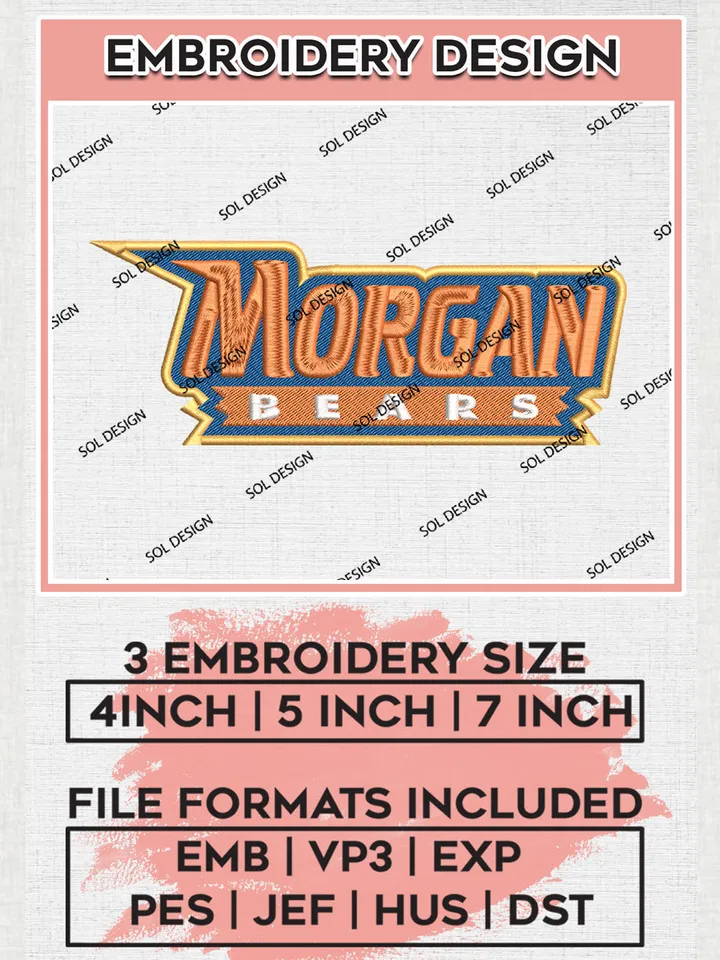 Morgan State Bears College Football Team Writing Logo embroidery designs, NCAA Morgan State Bears Logo Machine embroidery designs, NCAA Team Logo embroidery designs, NCAA Game Day Machine embroidery designs, Digital Download