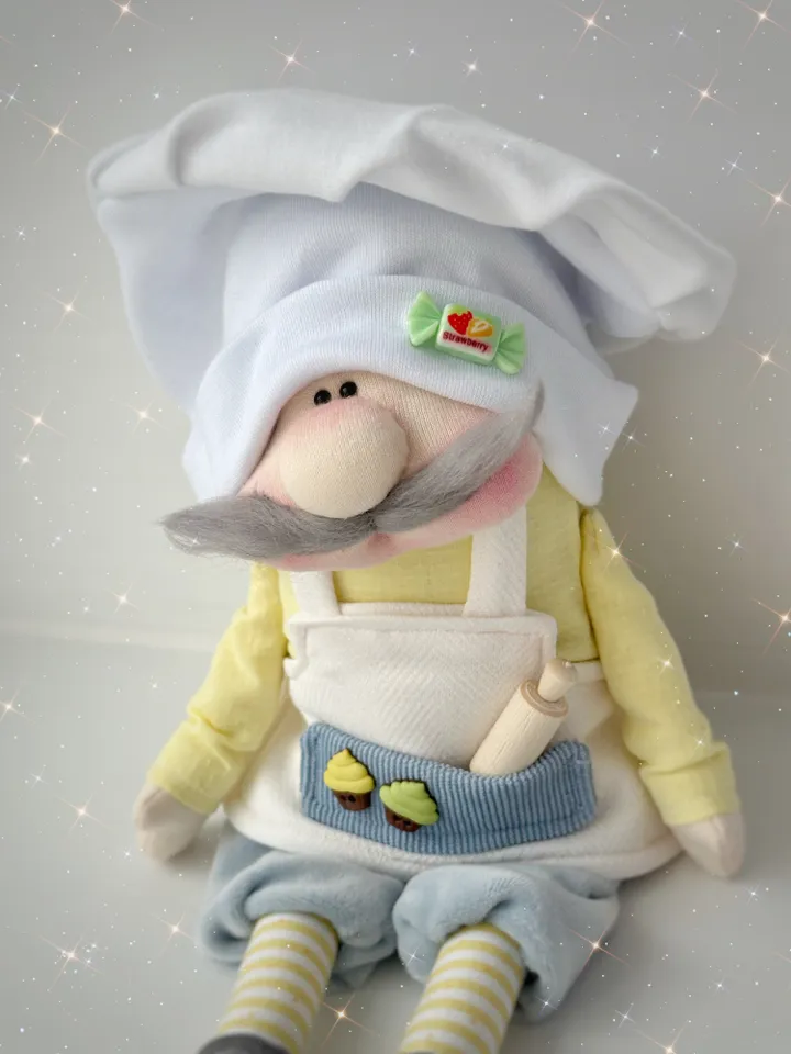 Handmade cook doll. Chef stuffed toy. Kitchen doll decor. Cook gnome.