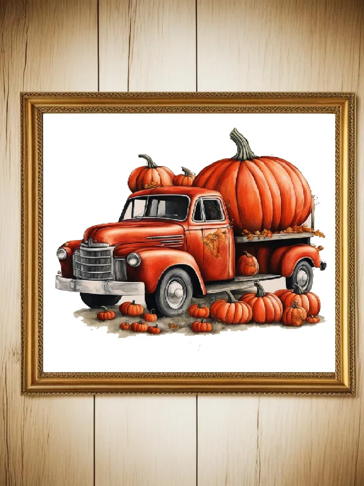 Set of 6 Pumpkin Truck Png Pumpkin Truck Sublimation Design Pick Up Car Png Autumn Trucks Printable Vintage Car Pumpkin Halloween Fall Truck