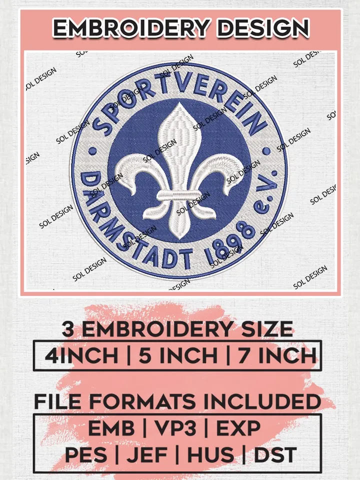 SV Darmstadt 98 Embroidery Design, Bundesliga Logo Embroidery, Bundesliga SV Darmstadt 98 Machine Embroidery, Machine Embroidery Design