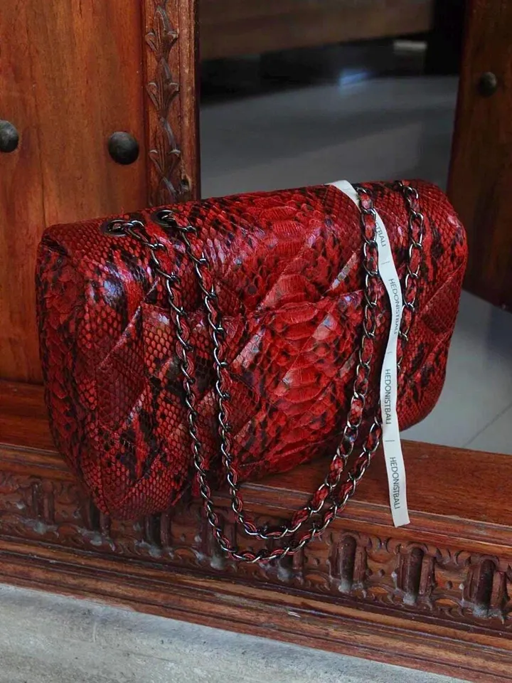 Genuine python skin classy stitched big crossbody | designer women leather handbag |red snakeprint bag | crossbody purse | gift for her