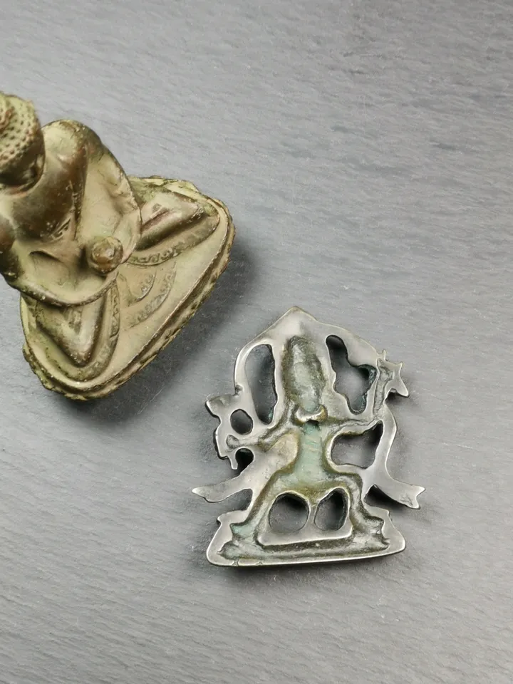 Gandhanra Vintage Tibetan Buddhist Statue,Panjaranata Mahakala Holding a Drum,2.2" × 1.8"