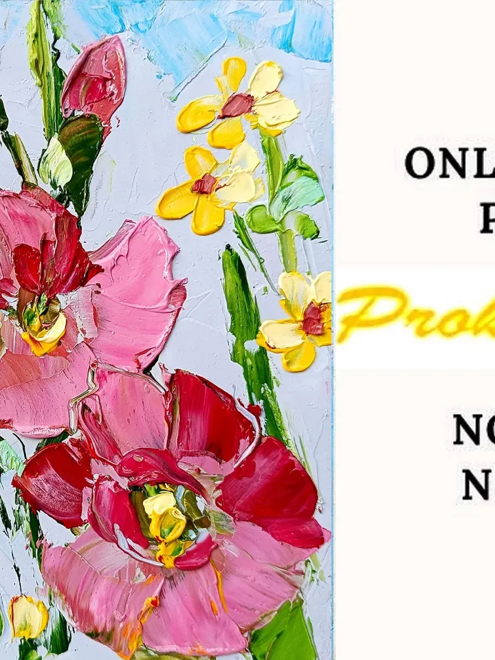 Wildflower Painting Mallow Daisy Original Art 6x6” Floral Gladiolus Buttercup Mini Landscape Art Small Unique Art Decor by ArtProkopaloSv