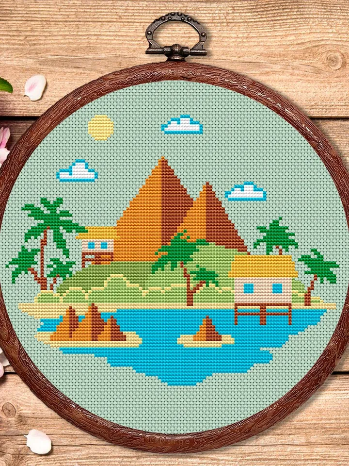 Mountain Landscape Cross Stitch Pattern, Island Cross Stitch, Embroidery Travel, Travel Cross Stitch Pattern, Modern Cross Stitch #trl003
