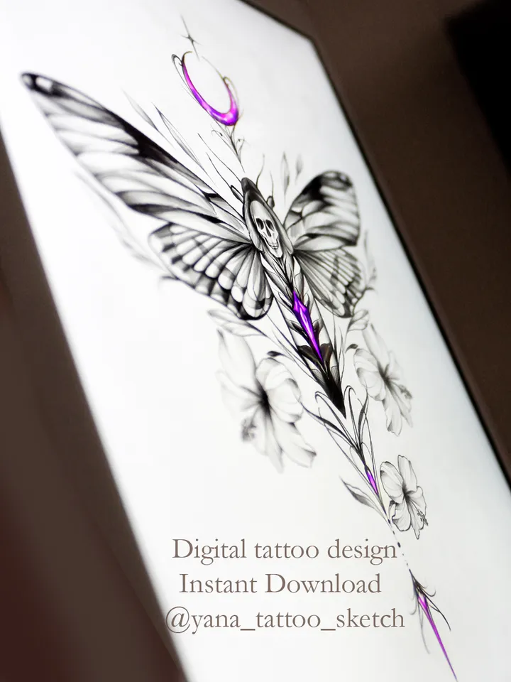 Death Moth Tattoo Design Death Head Hawk Moth Tattoo Stencil Idea Sketch, Instant download PDF, JPG