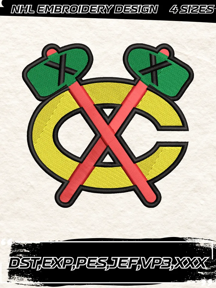 Chicago Blackhawks Alternate Logo Embroidery Designs,NHL Logo Embroidery Files, Machine Embroidery Design File, 4 Sizes,Digital Download