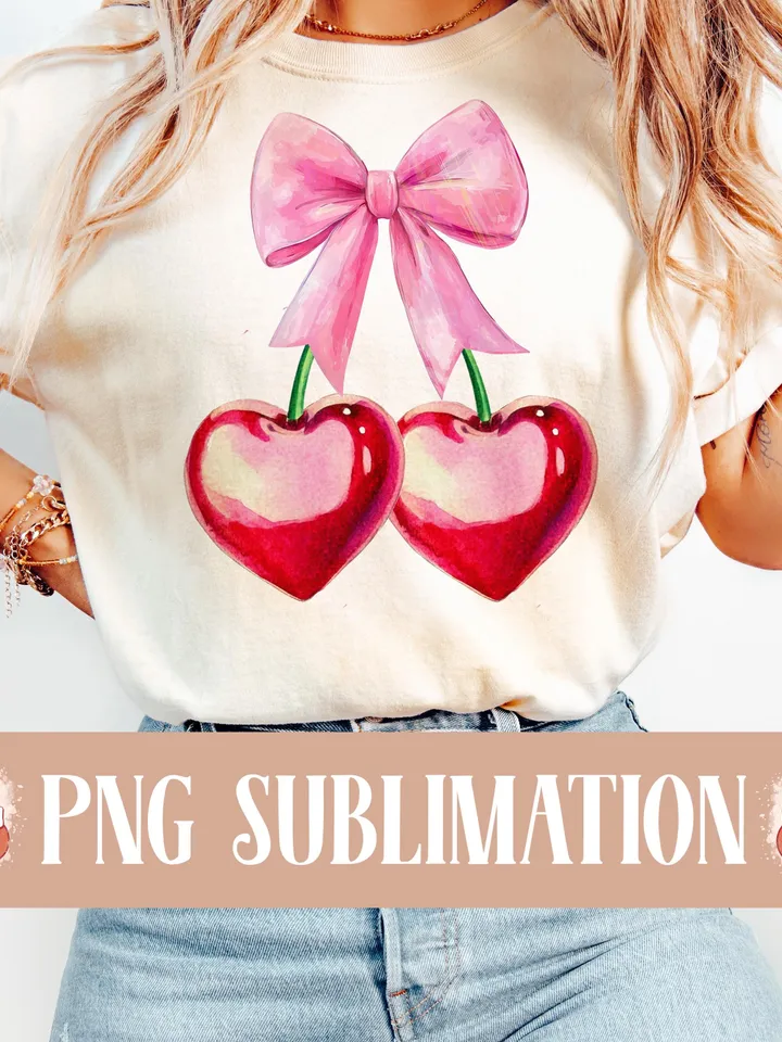 Cherry bow png, Cherry png, Aesthetic Png, Valentine png, Pink Bow png, Valentine Coquette Bow png, Vday png, Soft Girl era png, Love png