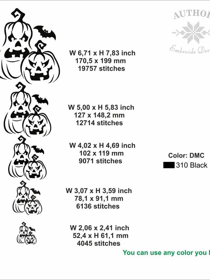 Halloween pumpkin machine embroidery pattern 5 size Halloween embroidery design, Spooky pumpkin embroidery pes instant download #R37