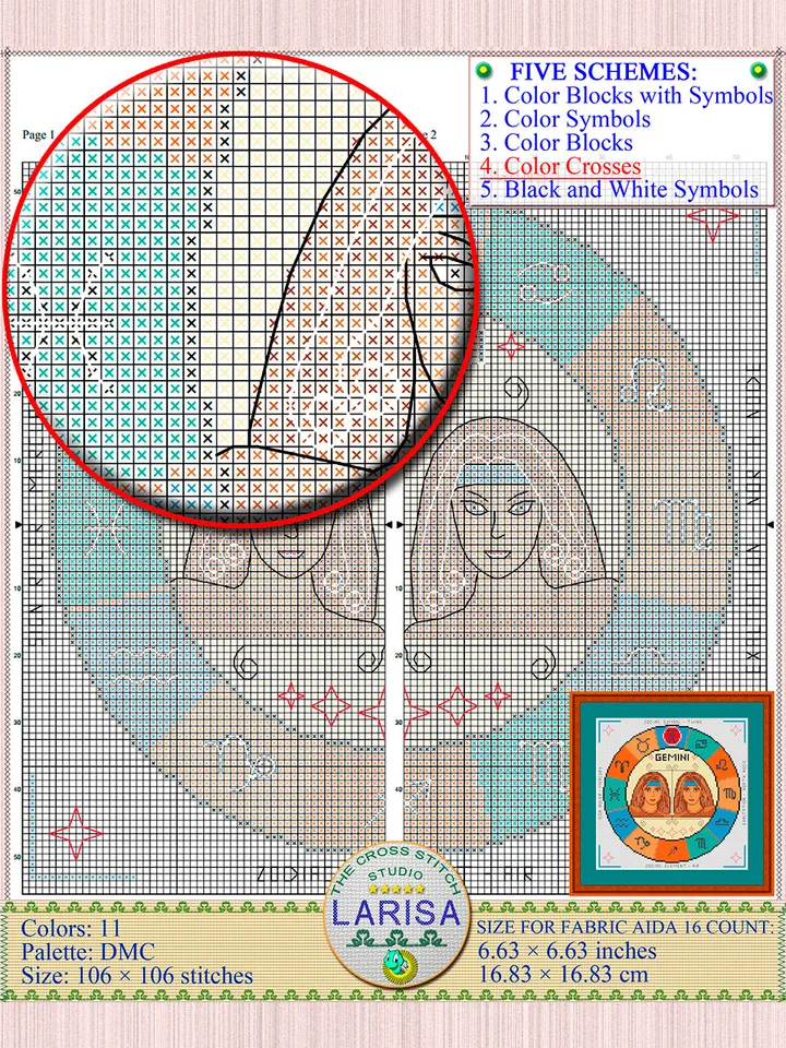 Gemini Cross Stitch Pattern | Gemini Zodiac Sign