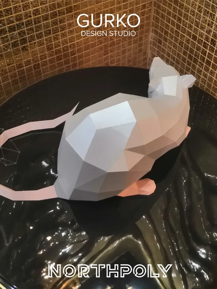 Angry Rat Papercraft, Mouse, Digital Template, PDF Download, Gurko, 3D Low Poly, Pepakura, Origami Sculpture, Paper Party Decor, DIY Gift