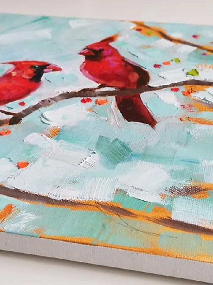 Cardinal Painting Original Art Oil Painting Birds Artwork Canvas Art