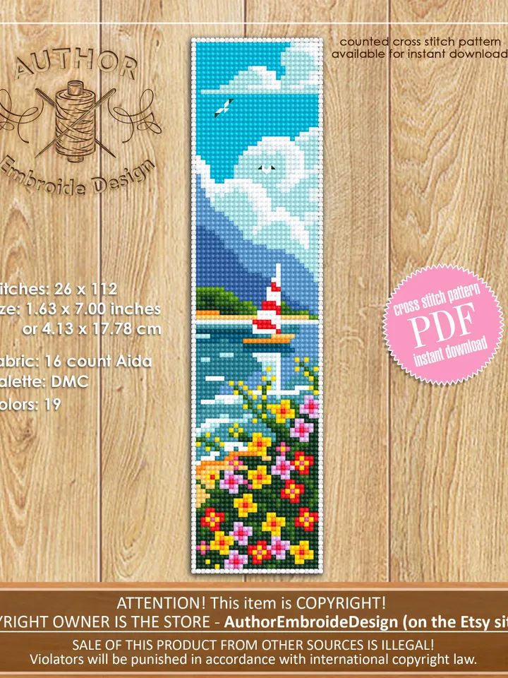 Beach Bookmark set cross stitch pattern download PDF Handmade bookmark pattern digital PDF, Palm tree cross stitch Summer, Sea, Nature #B116