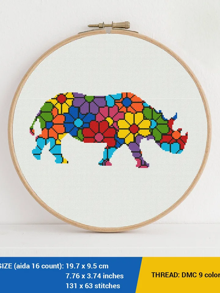 Bundle of 3 Elephant, Lion, Rhino Cross stitch pattern | Embroidery Pattern | Instant Download | Embroidery Designs