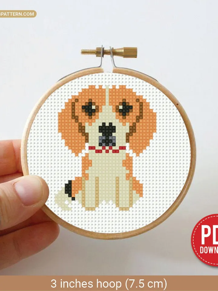Mini Beagle breed Cross stitch pattern, tiny dog, contemporary pet, animal, beginner counted, modern chart, DIY, embroidery, instant PDF