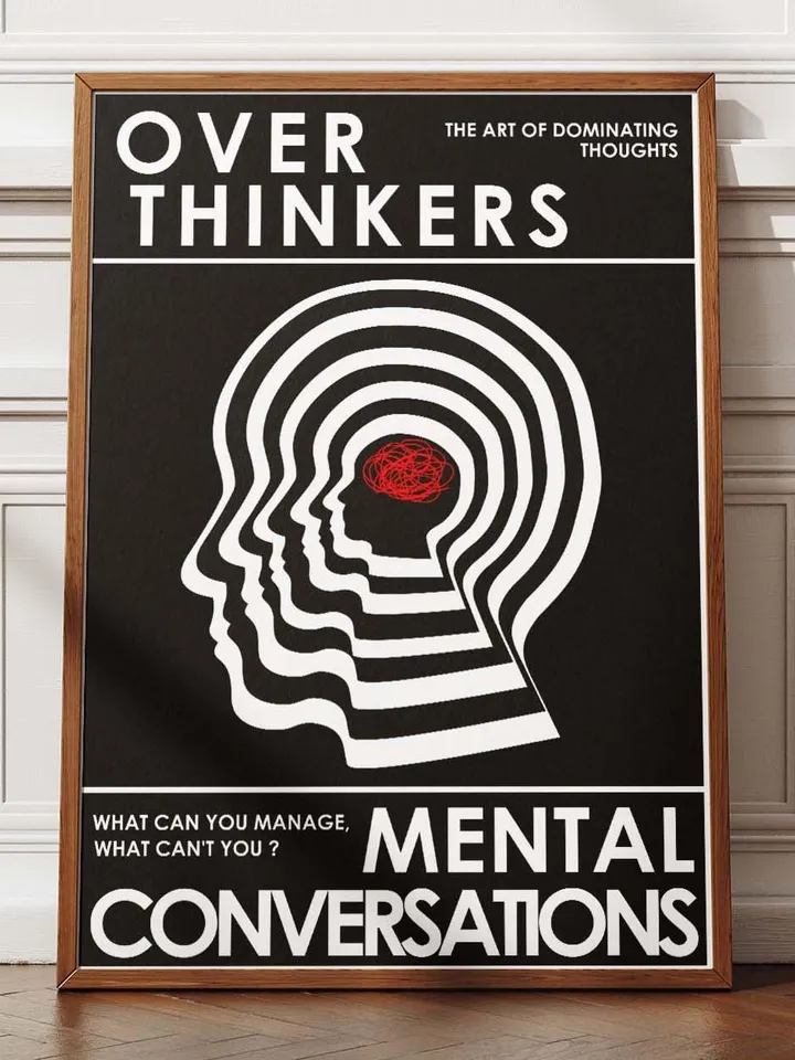 Overthinkers Wall Art Digital Print Retro Style Creativity Poster Eclectic Printable Artwork Trendy Room Decor Instant Download Black White