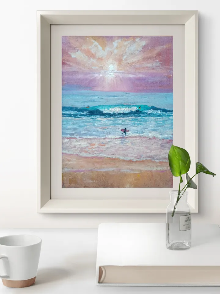 Three Pictures Seascape ocean art ocean art coastal art,Gifts art, original art,Sun sea sky wave cliffs images,Coastal Art, impressionism