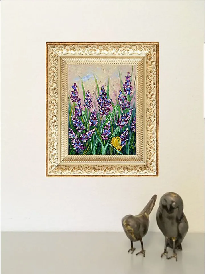 Bluebonnet Painting Butterfly Original Art Floral Wall Art Small Oil Painting