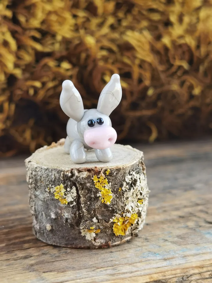 GLASS FIGURINES Donkey figurine Glass Donkey Miniature Donkey tiny Donkey Tiny glass animals Farm animals Terrarium figurines Nativity